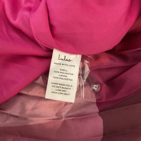 Lulus Prime Poise Dress Women's M Pink Maxi Multi Abstract Satin Halter NWT - Picture 11 of 11